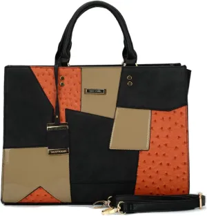 Downupdown Women Tote Bags Fashion Briefcase Bag Color Patchwork Leather Satchel Handbags Large Totes Purse Shoulder Bag