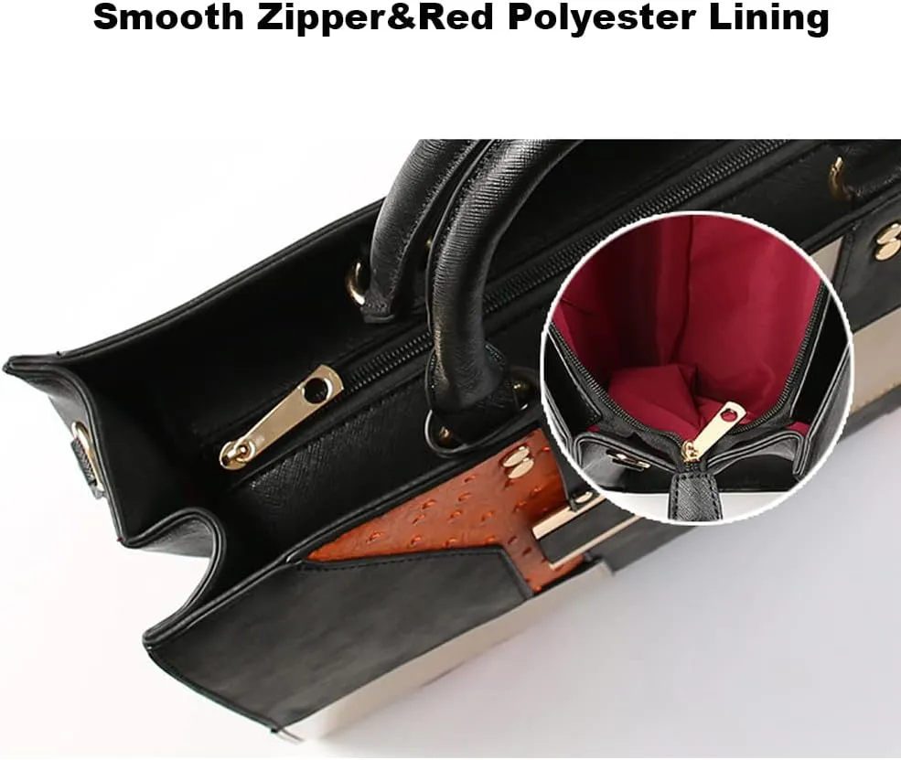 Downupdown Women Tote Bags Fashion Briefcase Bag Color Patchwork Leather Satchel Handbags Large Totes Purse Shoulder Bag