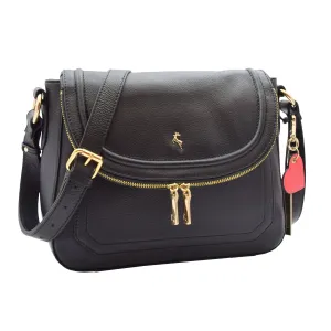 DR306 Women's Genuine Leather Crossbody Bag Black