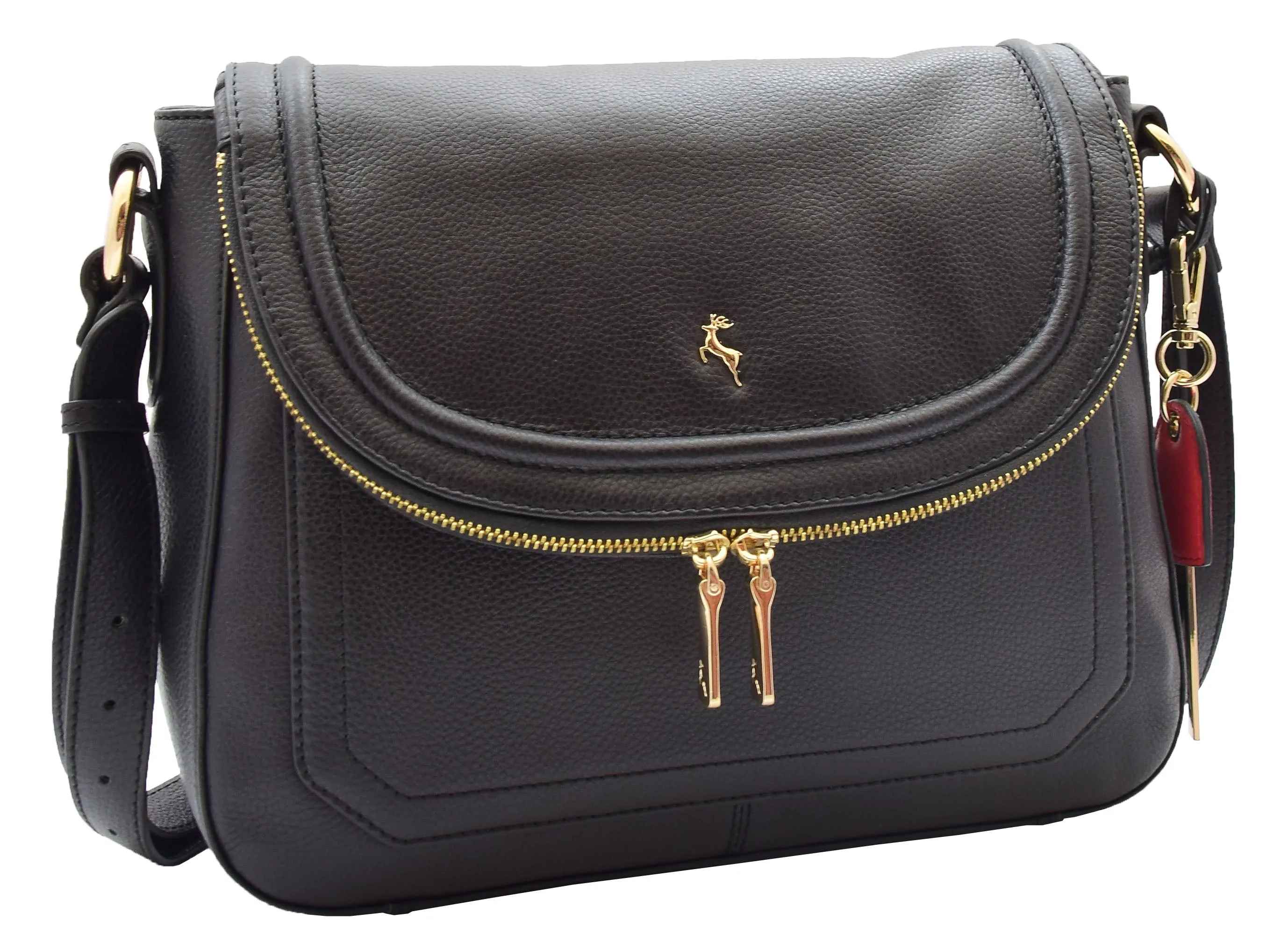 DR306 Women's Genuine Leather Crossbody Bag Black