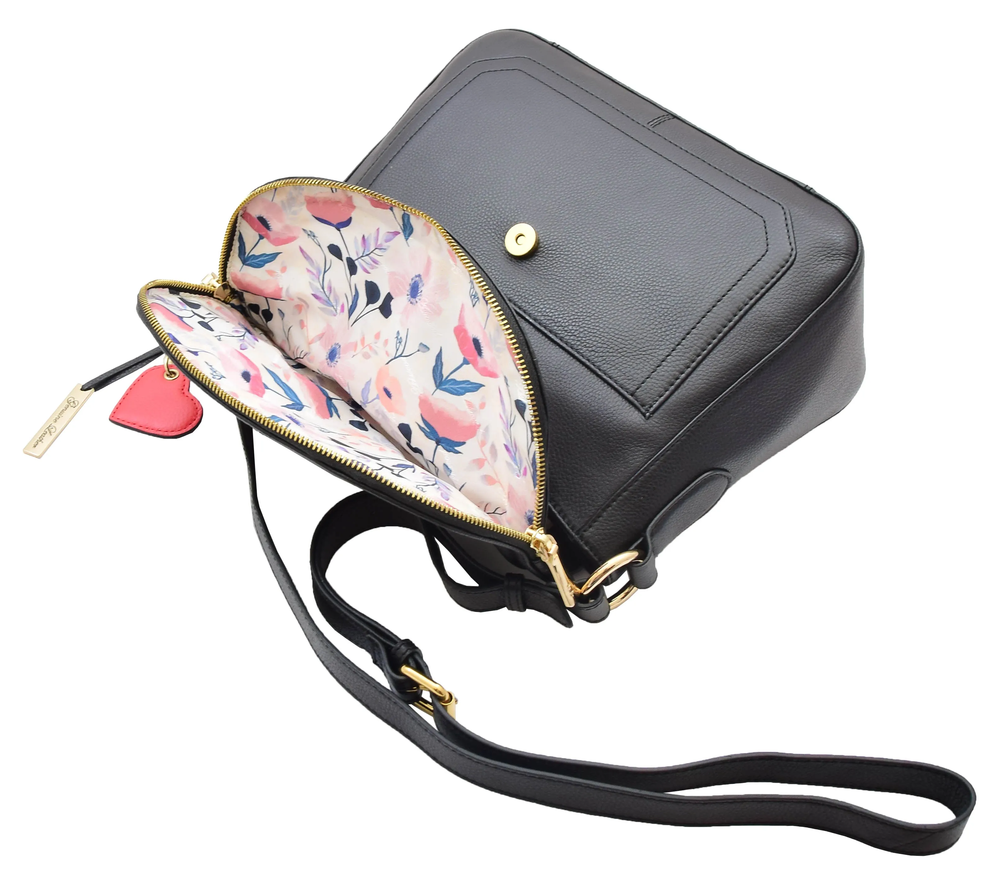 DR306 Women's Genuine Leather Crossbody Bag Black