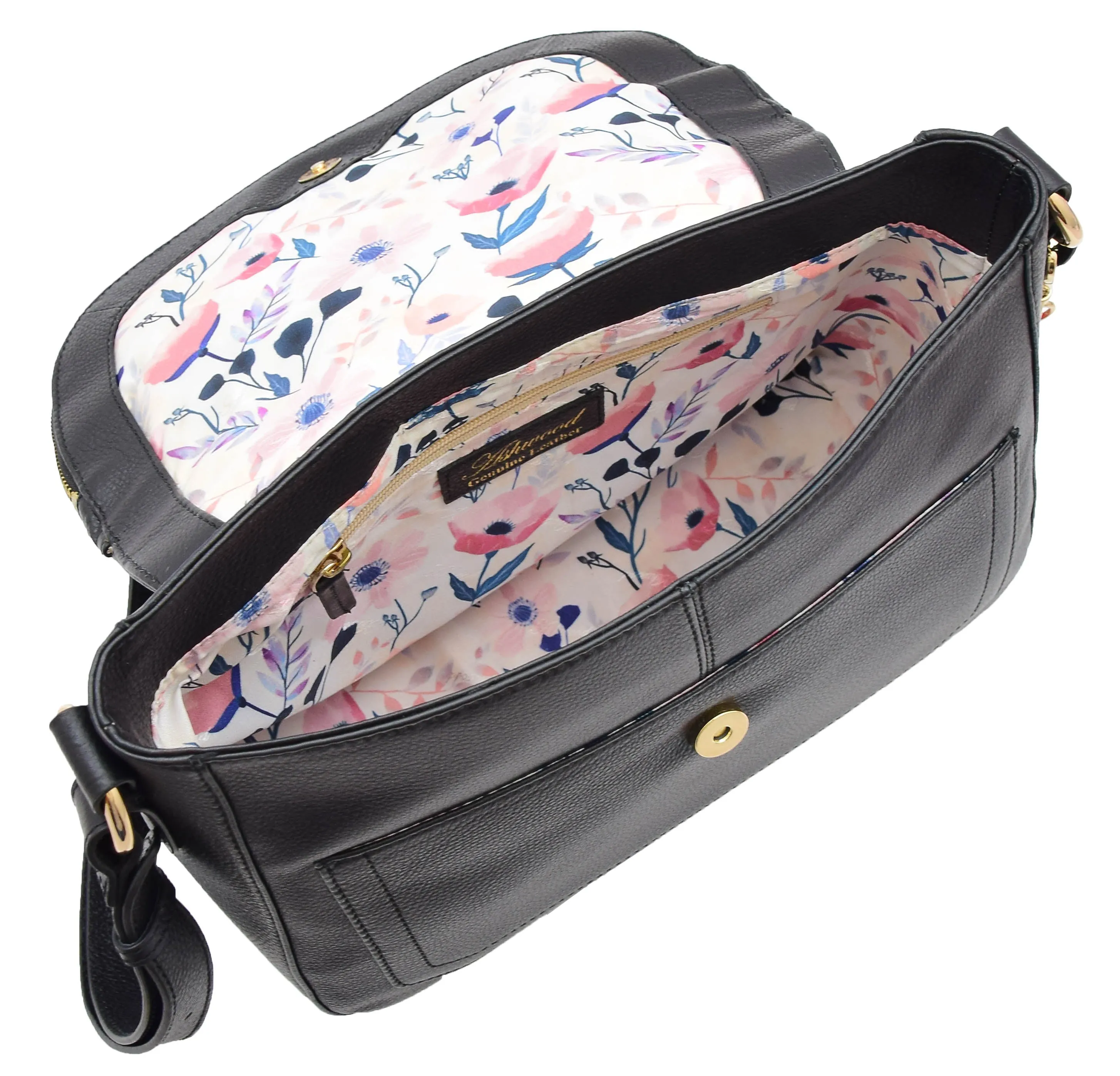 DR306 Women's Genuine Leather Crossbody Bag Black