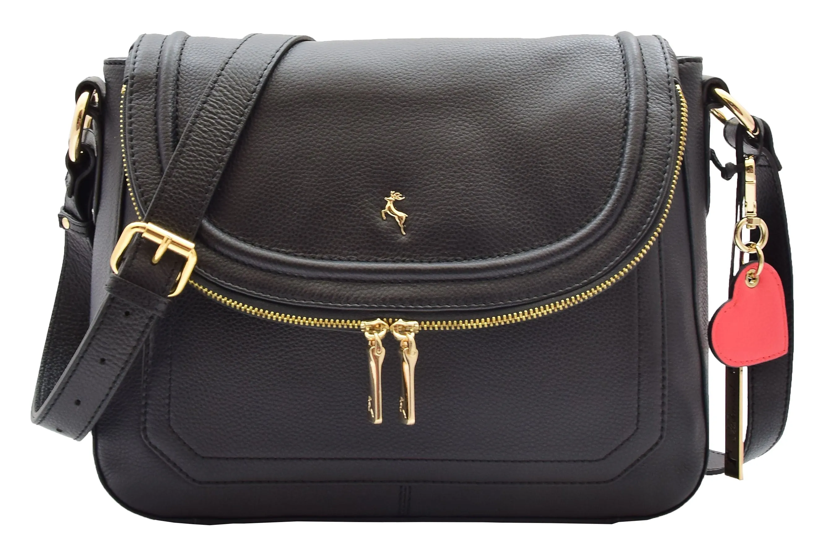 DR306 Women's Genuine Leather Crossbody Bag Black