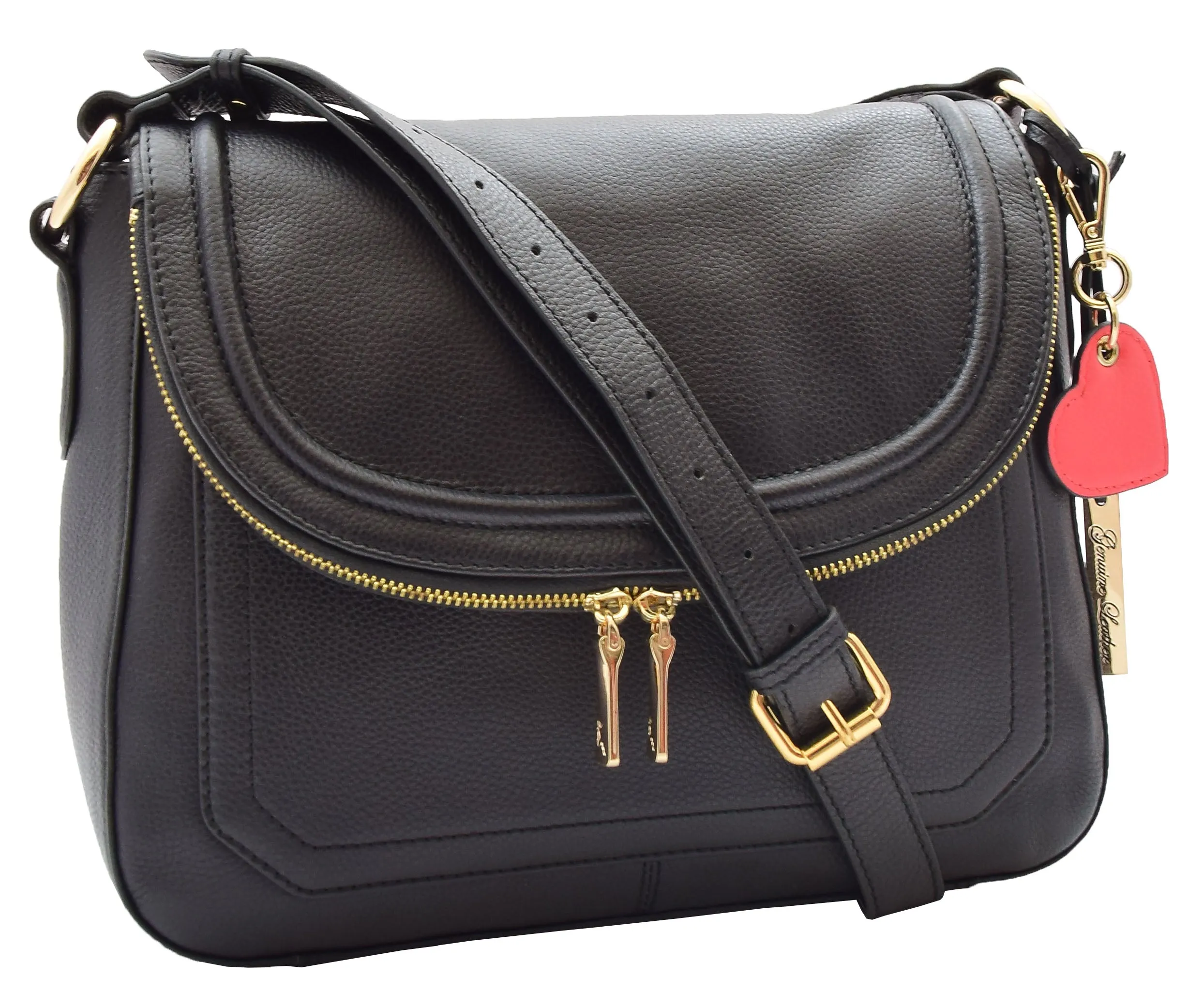 DR306 Women's Genuine Leather Crossbody Bag Black