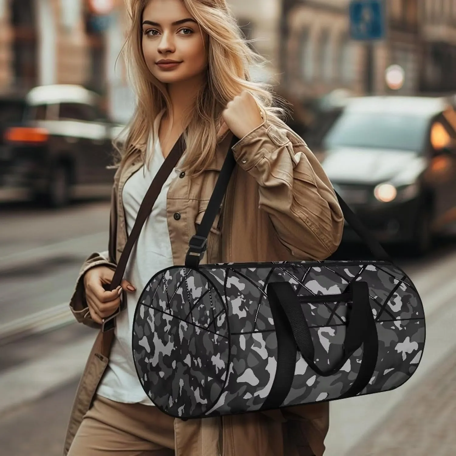 Duffle Bag, Camouflage Grid Fringe Print for Men Women Wear Resistant Travel Bag Lightweight and Large Capacity Luggage Bag for Travel Gym Sports