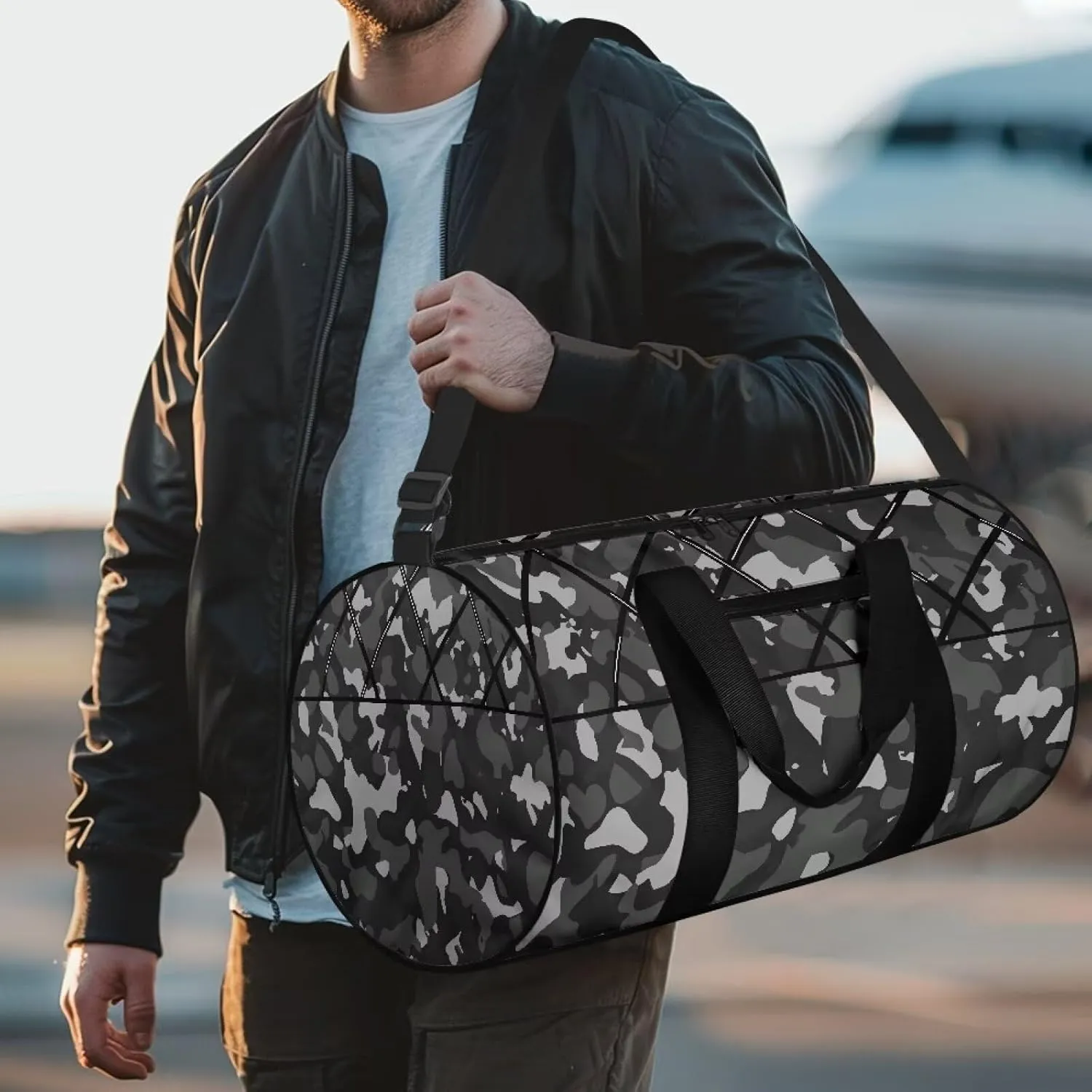 Duffle Bag, Camouflage Grid Fringe Print for Men Women Wear Resistant Travel Bag Lightweight and Large Capacity Luggage Bag for Travel Gym Sports