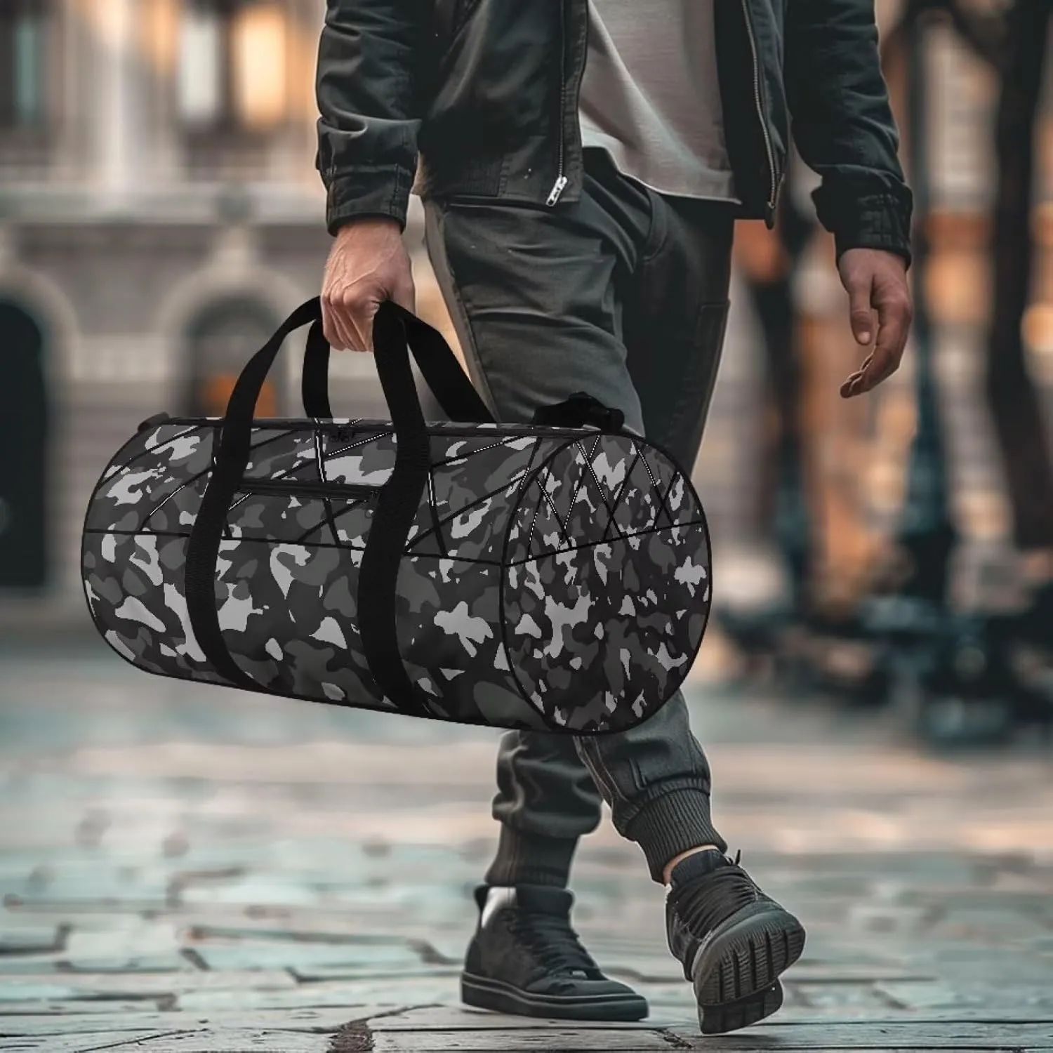 Duffle Bag, Camouflage Grid Fringe Print for Men Women Wear Resistant Travel Bag Lightweight and Large Capacity Luggage Bag for Travel Gym Sports