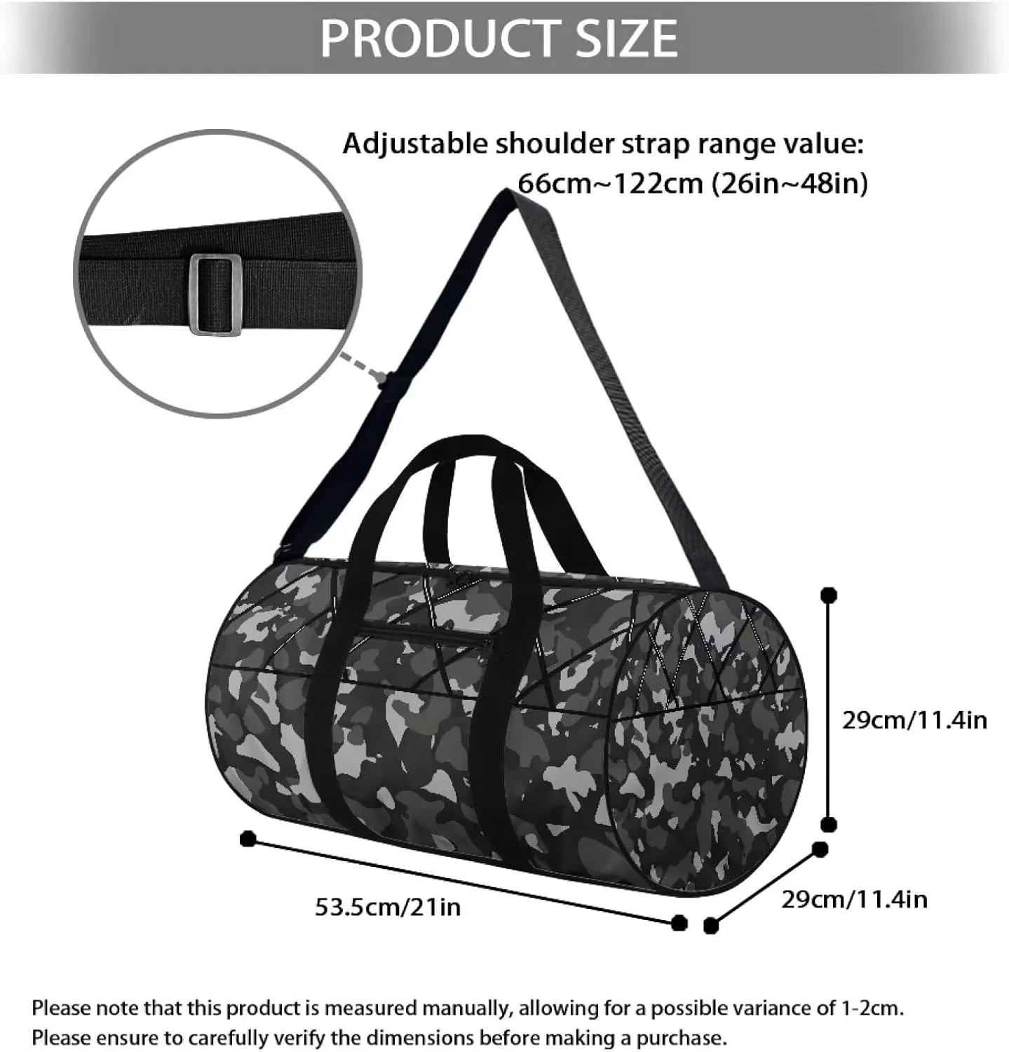 Duffle Bag, Camouflage Grid Fringe Print for Men Women Wear Resistant Travel Bag Lightweight and Large Capacity Luggage Bag for Travel Gym Sports
