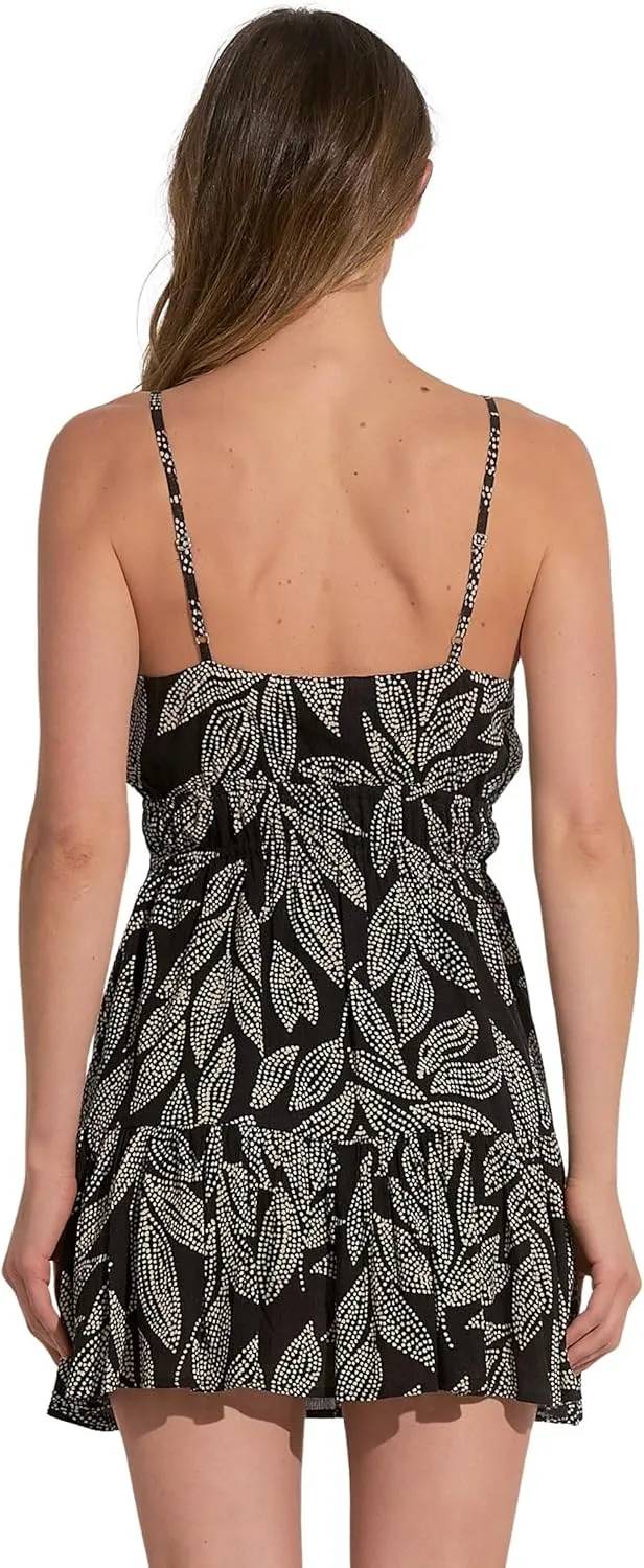 ELAN Women's Spaghetti Strap Tie Front Keyhole Cover-Up Mini Dress