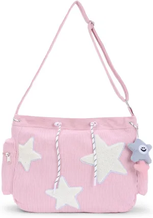 Emprier Star Tote Hobo Bag for Women Large Corduroy Crossbody Bag Y2K Cute Tote Bags Aesthetic Messenger Handbag