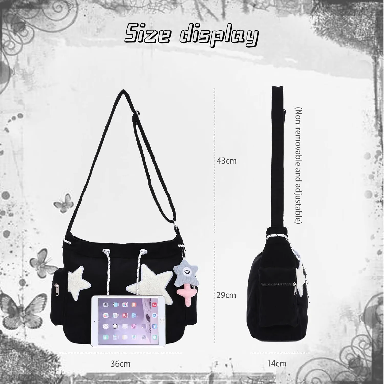 Emprier Star Tote Hobo Bag for Women Large Corduroy Crossbody Bag Y2K Cute Tote Bags Aesthetic Messenger Handbag