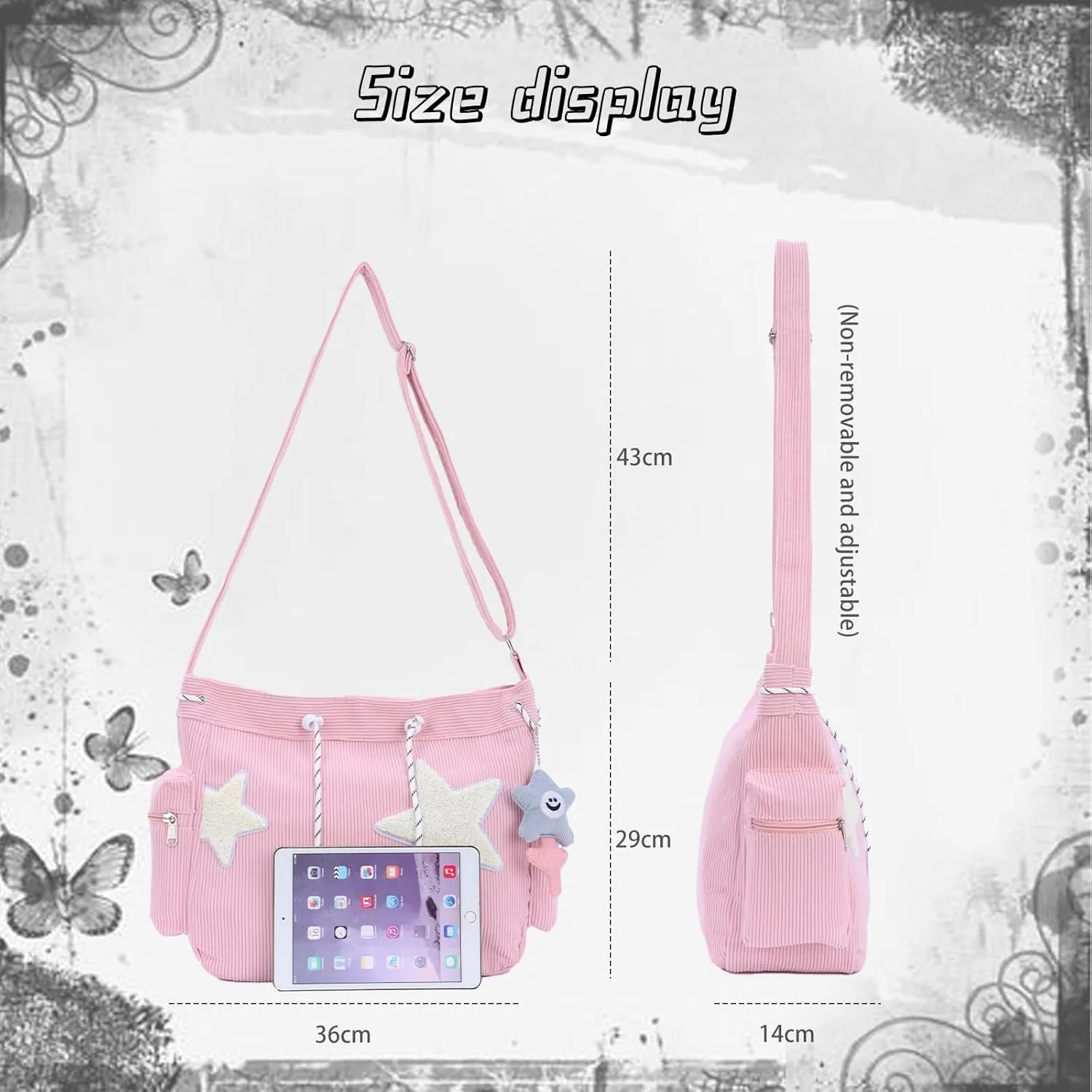 Emprier Star Tote Hobo Bag for Women Large Corduroy Crossbody Bag Y2K Cute Tote Bags Aesthetic Messenger Handbag