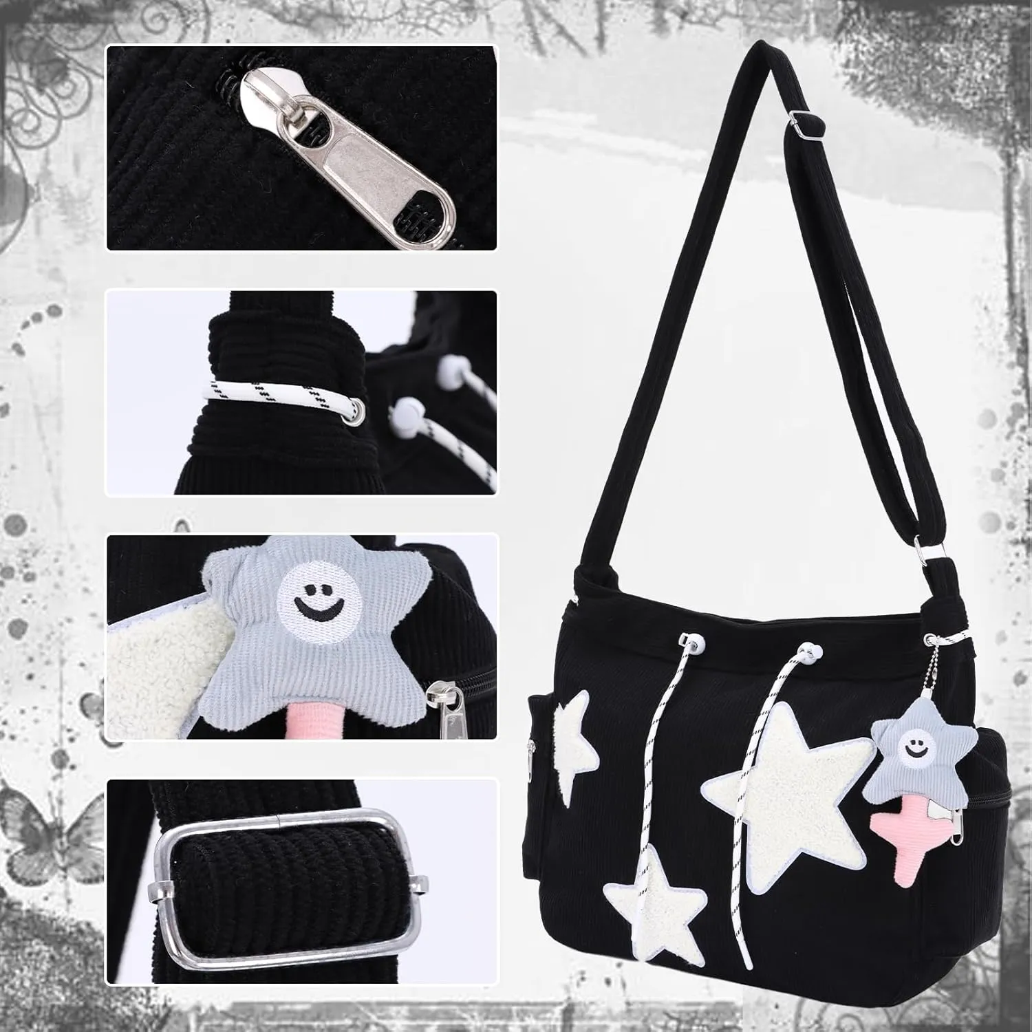 Emprier Star Tote Hobo Bag for Women Large Corduroy Crossbody Bag Y2K Cute Tote Bags Aesthetic Messenger Handbag