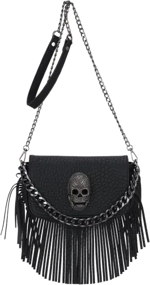 Emprier Y2K Punk Fringe Purse for Women Soft PU Leather Tassel Crossbody Purse Novelty Gothic Western Hobo Bag with Chains