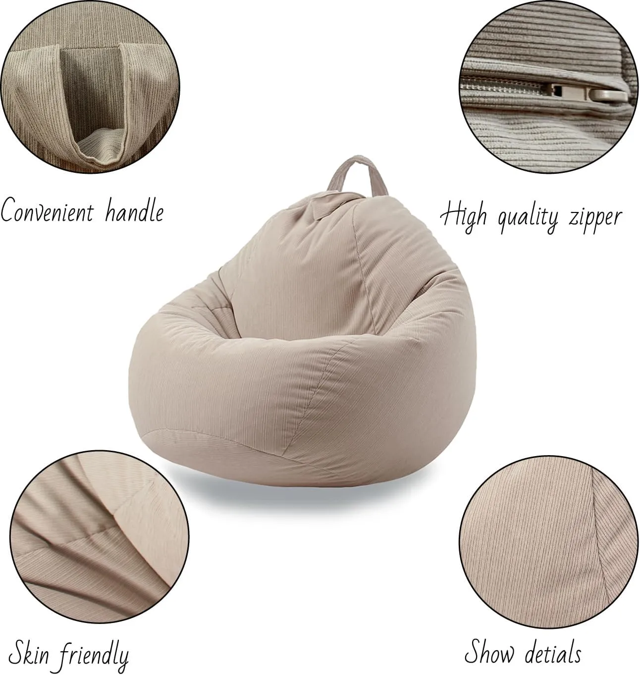 ENBAOHUI 3 Ft Bean Bag Chair Cover (No Filler) Stuffed Animal Storage Bean Bag Cover for Pets Dogs/Cats Bed Corduroy Stuffed for Organizing Plush Toys