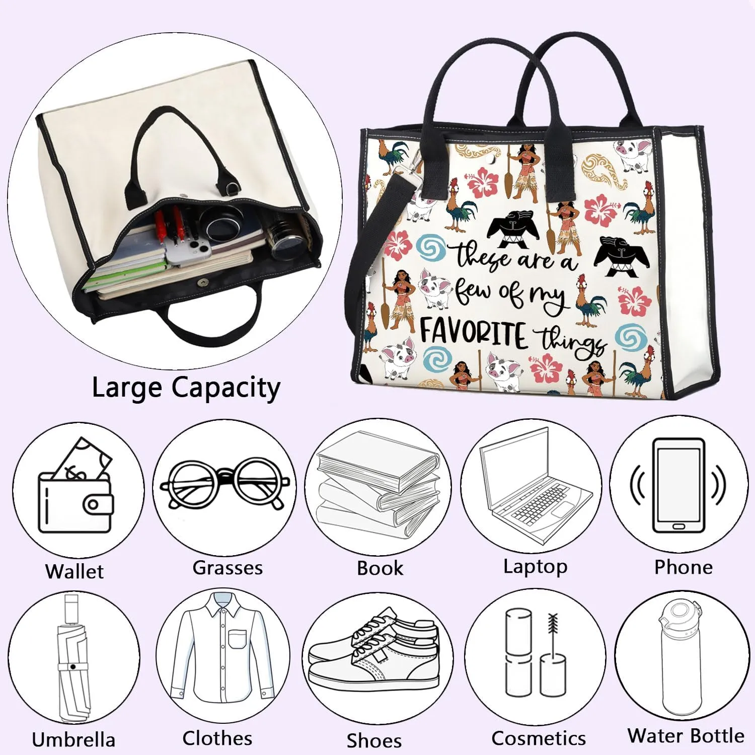ENSIANTH Princess Inspired Tote Bag Polynesian Princess Gift Princess Lover Gift Maui Hei Hei Princess Ocean Handbag
