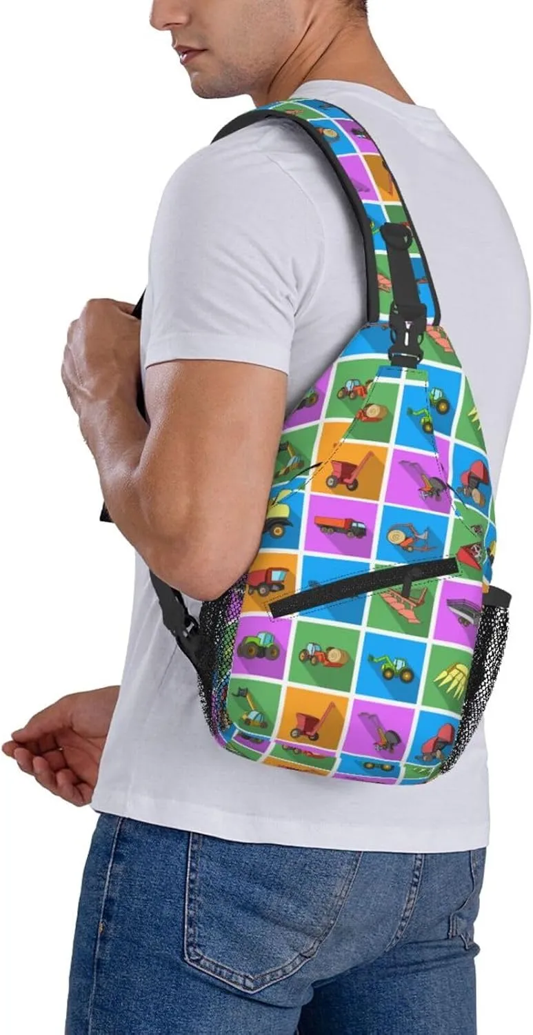 Equipment Agricultural Machinery Set Collection Icon Chest Sling Bag Crossbody Shoulder Backpack Bag Gym Cycling Travel Hiking Daypack Cross Bag
