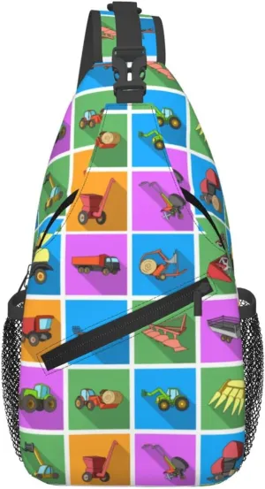 Equipment Agricultural Machinery Set Collection Icon Chest Sling Bag Crossbody Shoulder Backpack Bag Gym Cycling Travel Hiking Daypack Cross Bag