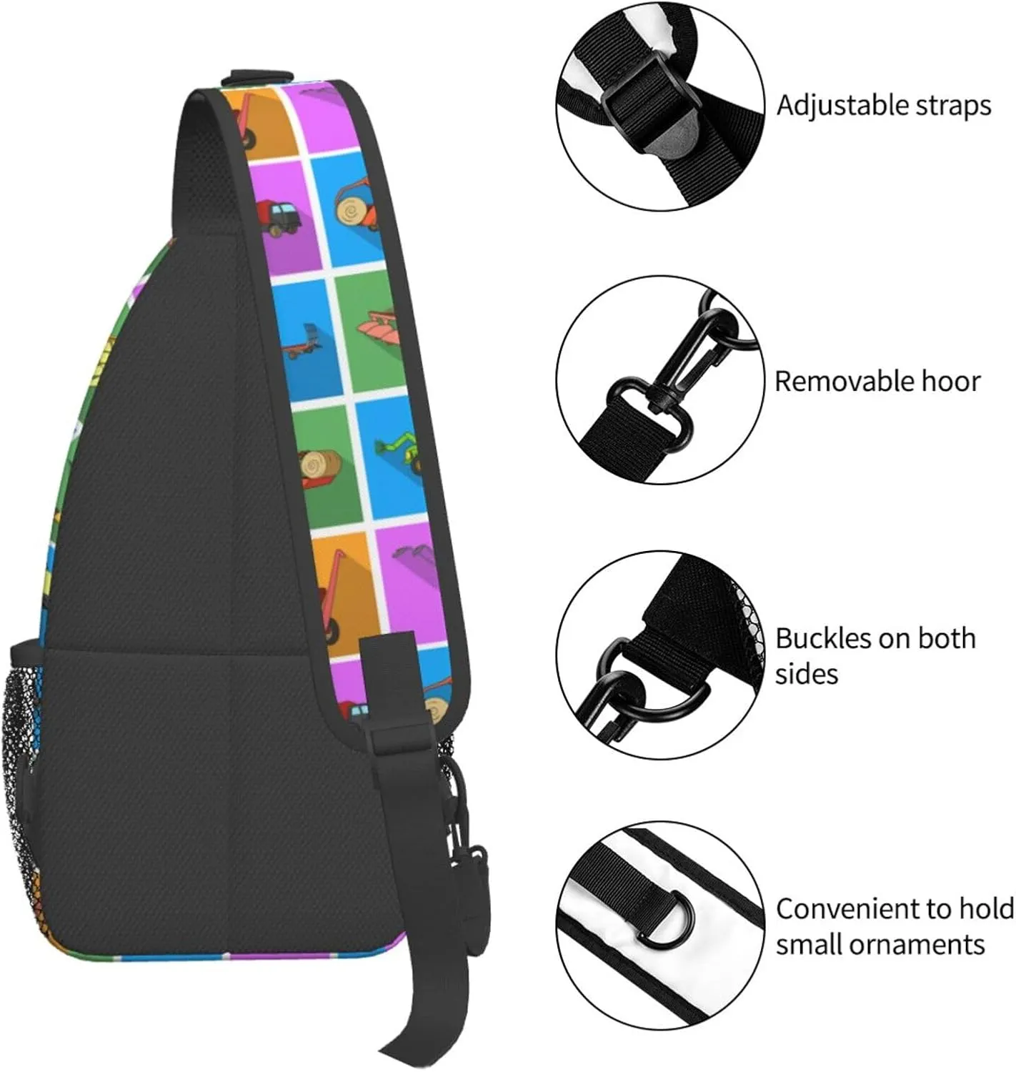 Equipment Agricultural Machinery Set Collection Icon Chest Sling Bag Crossbody Shoulder Backpack Bag Gym Cycling Travel Hiking Daypack Cross Bag