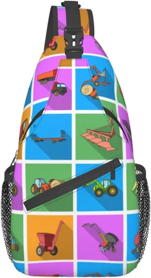 Equipt Agricultural Machinery Set Collection Icon Chest Sling Bag Crossbody Shoulder Backpack Bag Gym Cycling Travel Hiking Daypack Cross bag