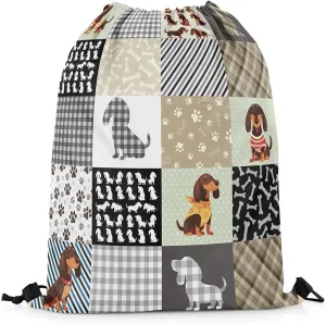 Erosebridal Dachshund Drawstring Backpack,Sausage Dog Draw String Back Bag,Cute Puppy Pet Drawstring Bags,Patchwork Buffalo Plaid String Backpack,13x15.7