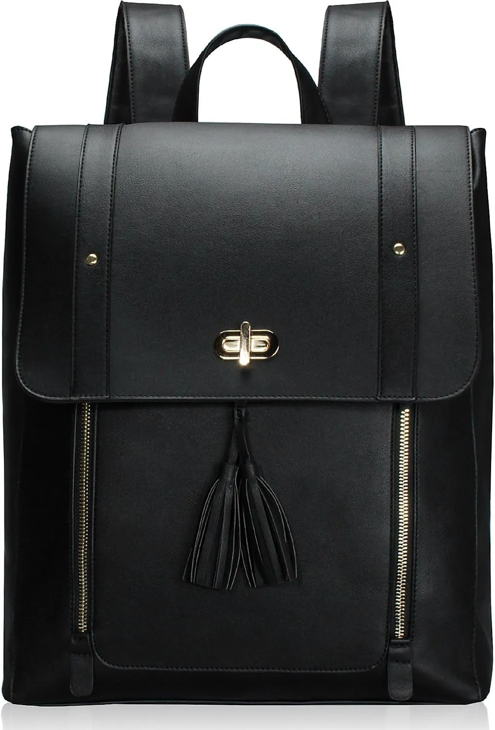 ESTARER Upgraded Version Women PU Leather Backpack 15.6 Inch Laptop Backpack Vintage College Rucksack Bag (Black)