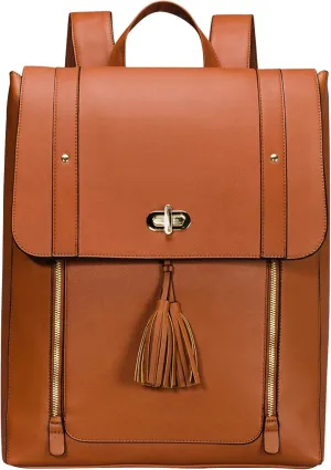 ESTARER Women PU Leather Backpack 15.6 Inch Laptop Vintage College Travel Rucksack Bookbag (brown)