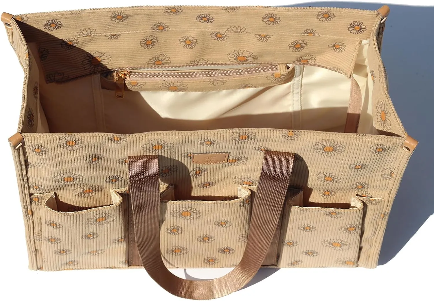 ESVAN Utility Tote Bag with Zip Top Corduroy Shoulder Bag Teacher Bag for Teacher Work Women Travel Beach