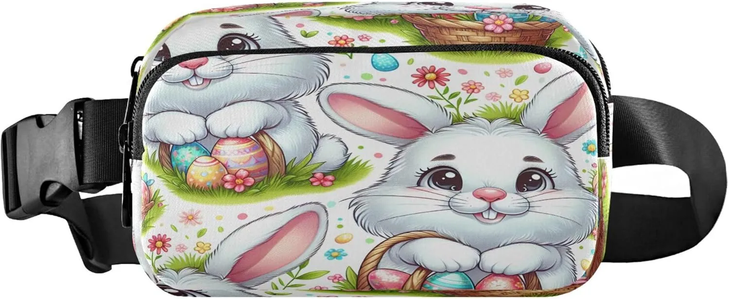 Exnundod Fanny Packs for Women & Men Lovely Bunny Hunt Eggs, Waist Pack Happy Easter Crossbody Bags Belt Adjustable Strap for Running Hiking Workout