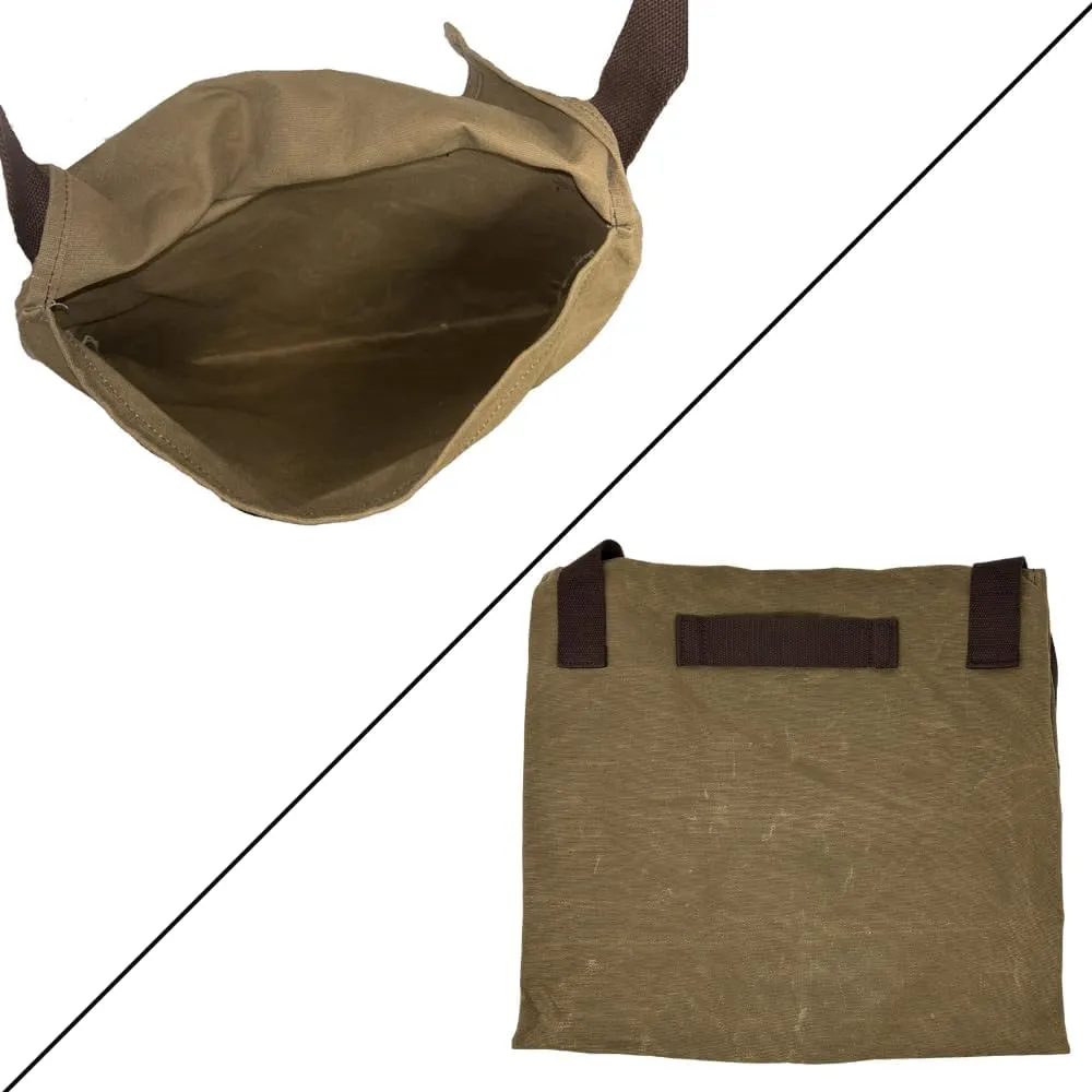 Exos Waxed Canvas Haversack, Bushcraft Shoulder Bag, Canvas Messenger Bag, Water-Resistant and Durable Gardening and Foraging Satchel - 17"x15", Dark Khaki Large