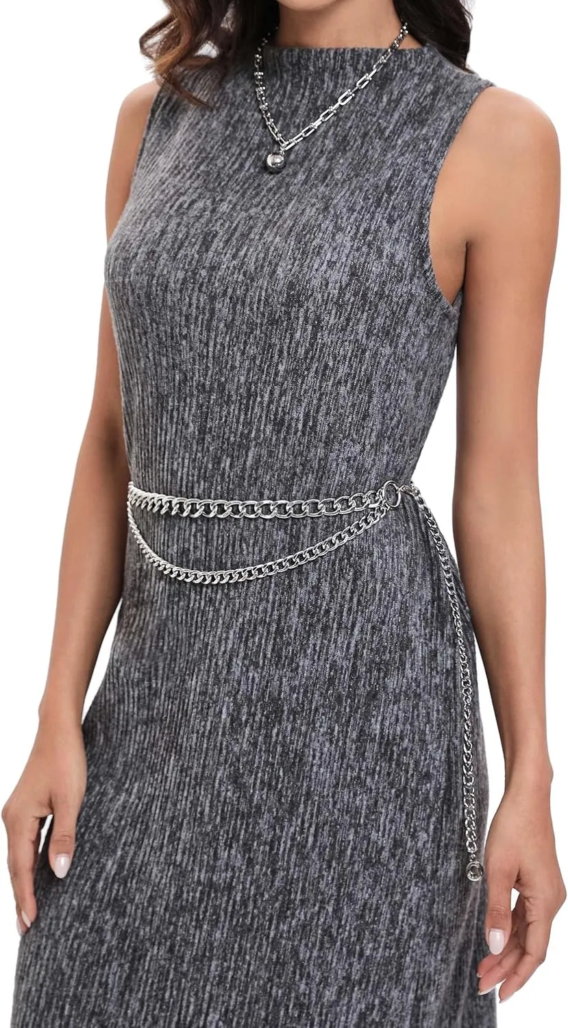 FAN&LOUIS Gold Waist Chain Belt for Women Dresses Metal Link Dangling Cinturones De Mujer