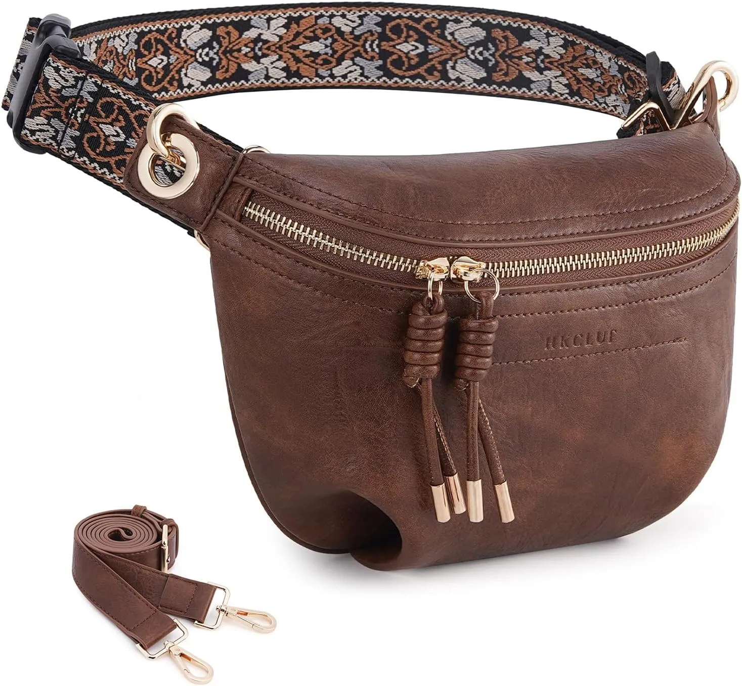 Fanny Pack Crossbody Bags for Women Vegan Leather Belt Bag Waist Pack Causal Chest Bum Bag With 2 Straps Brown Coffee
