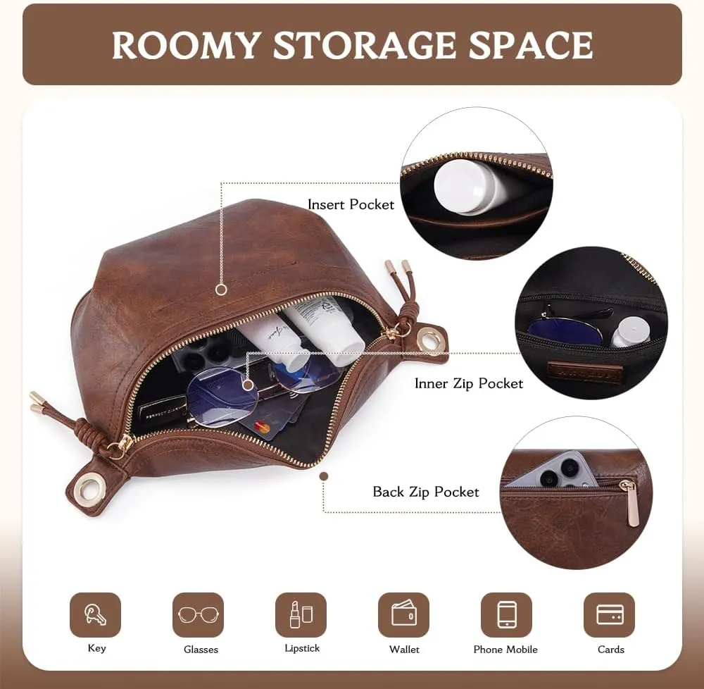 Fanny Pack Crossbody Bags for Women Vegan Leather Belt Bag Waist Pack Causal Chest Bum Bag With 2 Straps Brown Coffee