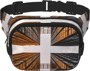 Fanny Pack For Women Men Waterproof Adjustable Belt Bags Waist Pack Fashion Crossbody Bags Skyscraper Looking Up At Sky Bum Bag For Running Workout Hiking Traveling