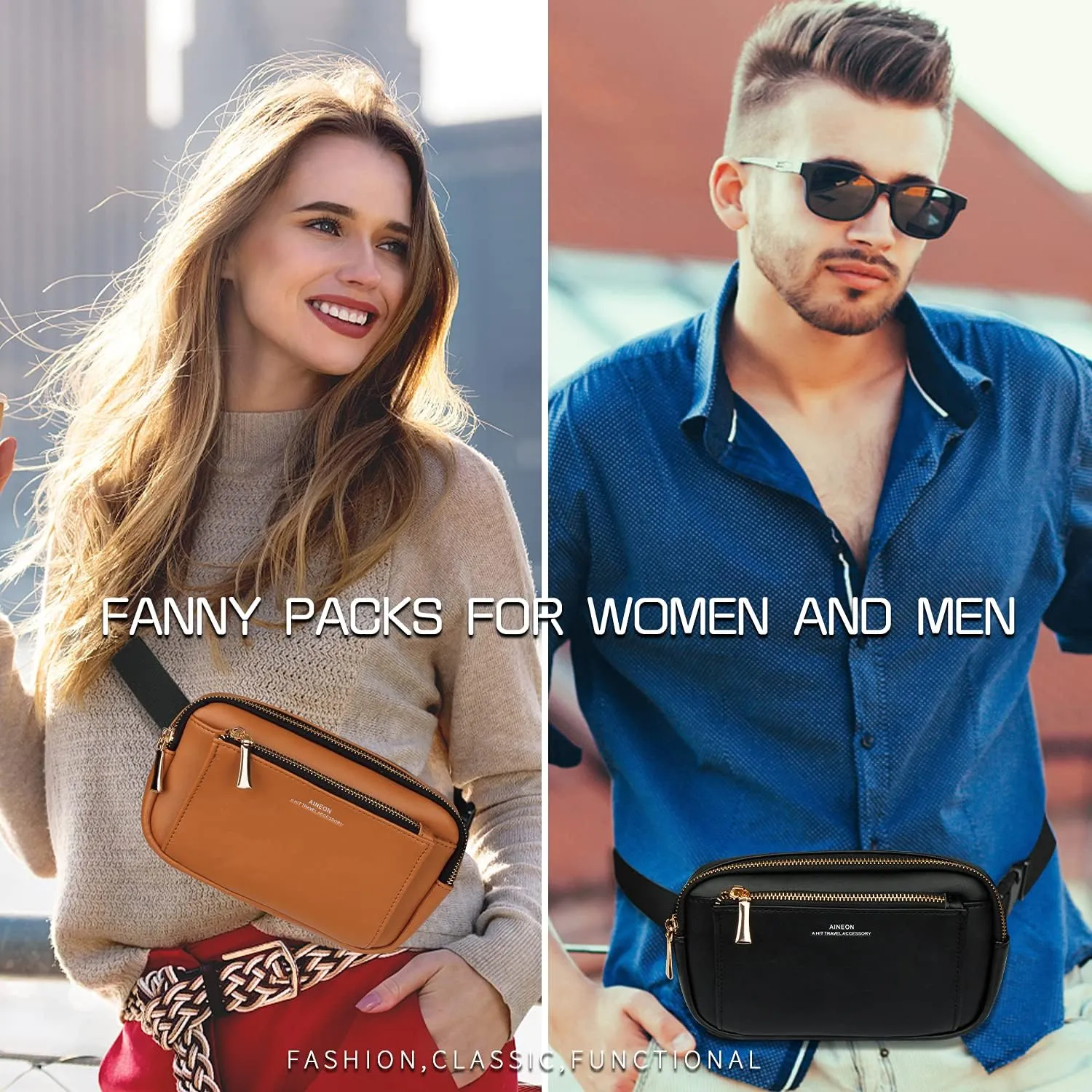 Fanny Packs for Women Fashion Leather Fanny Pack for Men Girls Boys, Plus Size Waist Pack Belt Bag with Adjustable Strap Waterproof Cute Bum Hip Bags for Travel Disney Hiking Running Cycling Shopping