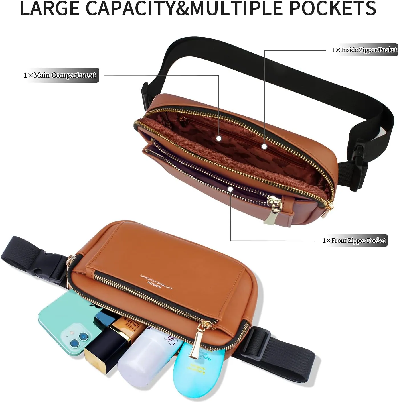 Fanny Packs for Women Fashion Leather Fanny Pack for Men Girls Boys, Plus Size Waist Pack Belt Bag with Adjustable Strap Waterproof Cute Bum Hip Bags for Travel Disney Hiking Running Cycling Shopping