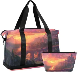 Fantasy Road Pattern Duffel Bag Lightweight Carry On Gym Bags for Travel and Weekends, Versatile Overnight Bag with Shoe Compartment