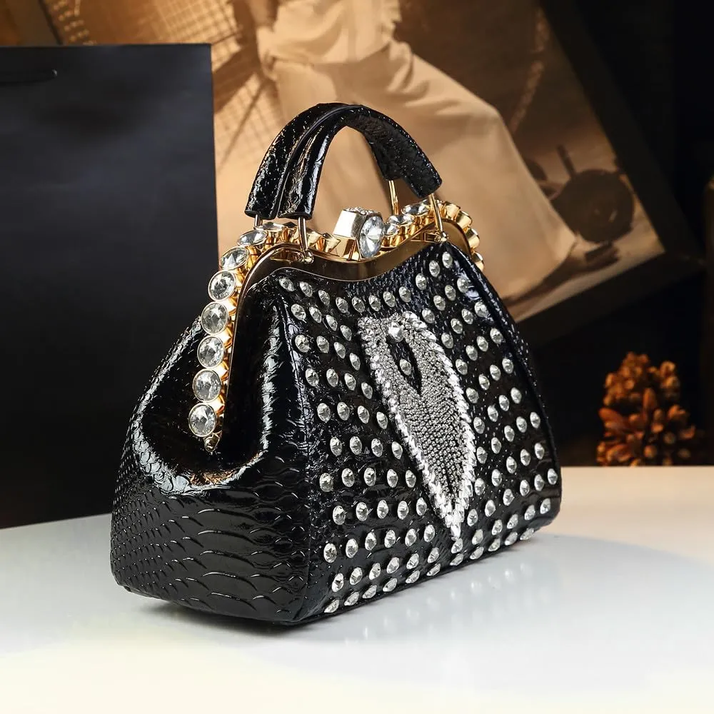 Fashion Diamonds Tassels Bag For Women Leather Top Handle Satchel Handbags Clip Rhinestone Purses Tote Shoulder evening Bags