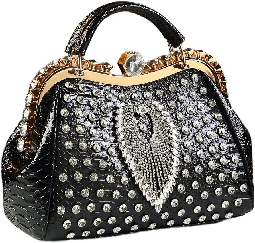 Fashion Diamonds Tassels Bag For Women Leather Top Handle Satchel Handbags Clip Rhinestone Purses Tote Shoulder evening Bags