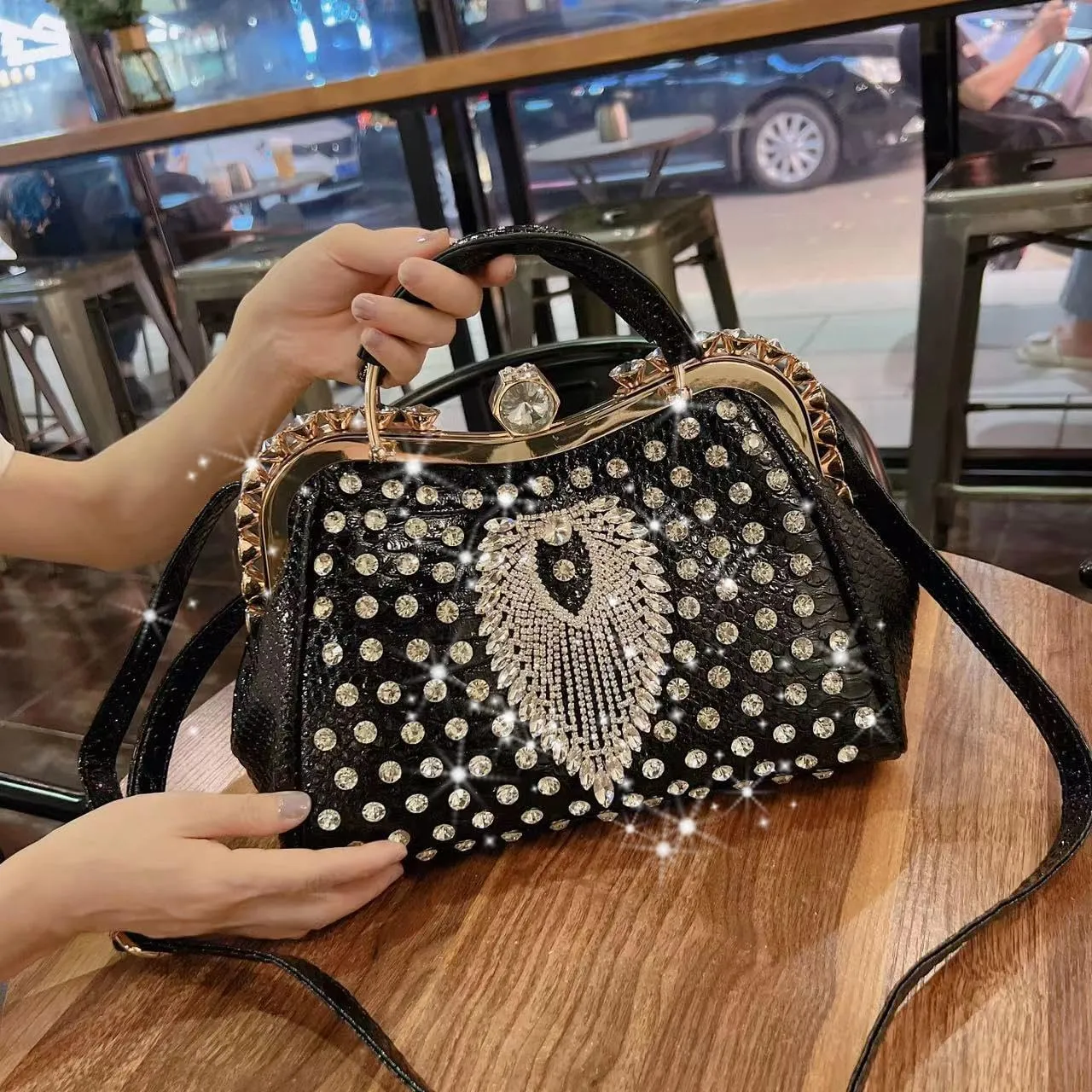 Fashion Diamonds Tassels Bag For Women Leather Top Handle Satchel Handbags Clip Rhinestone Purses Tote Shoulder evening Bags