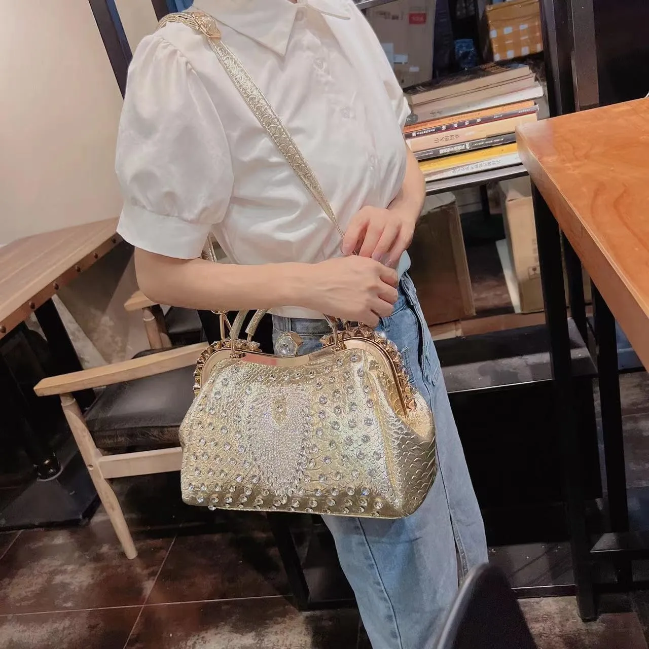 Fashion Diamonds Tassels Bag For Women Leather Top Handle Satchel Handbags Clip Rhinestone Purses Tote Shoulder evening Bags
