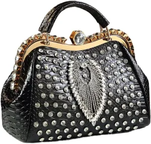 Fashion Diamonds Tassels Bag For Women Leather Top Handle Satchel Handbags Clip Rhinestone Purses Tote Shoulder evening Bags