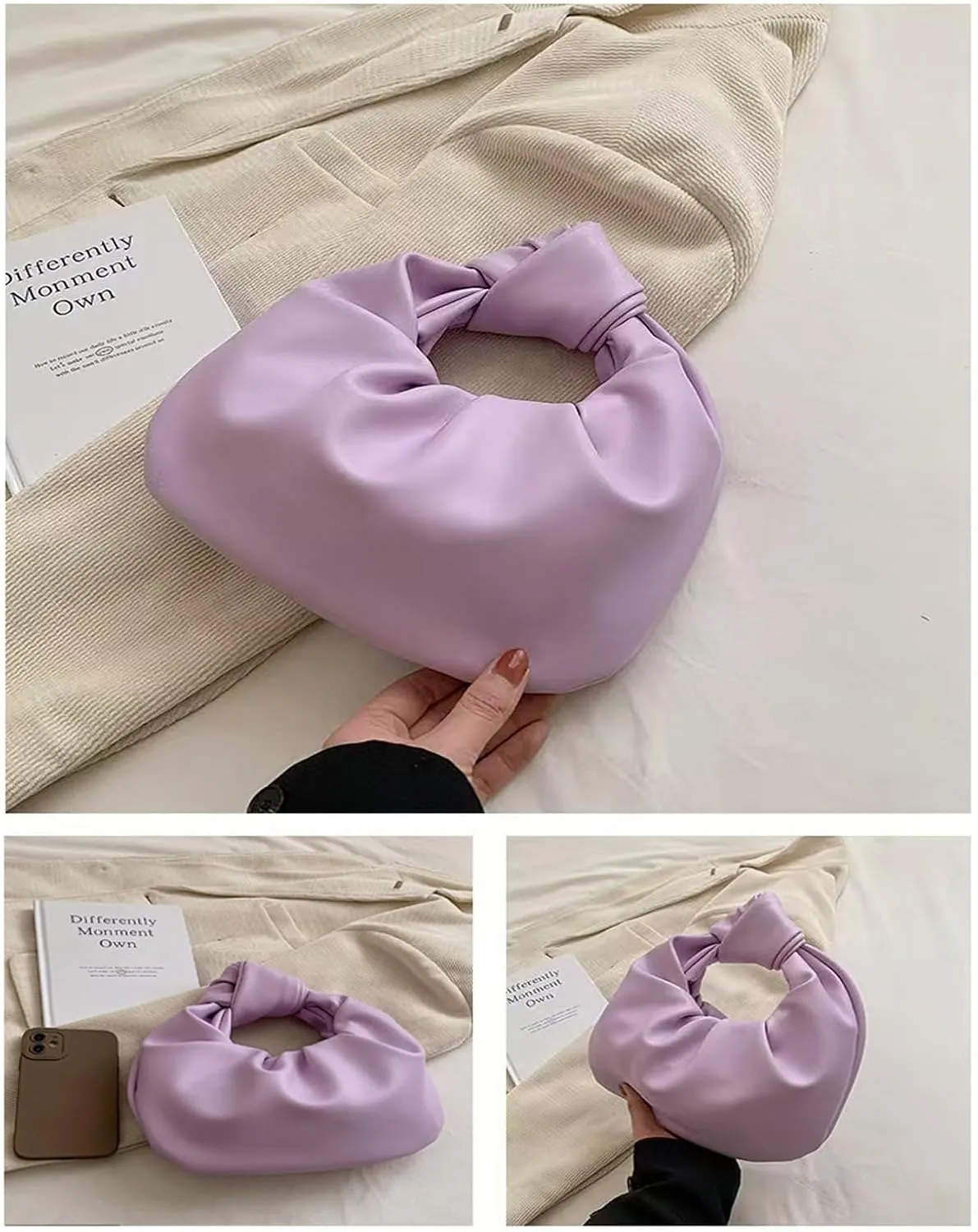 Fashion Ruched Hobo Handbag Soft PU Leather Cloud Knotted Clutch Tote Purse Ruched Pouch Bag Shoulder Bag for Women