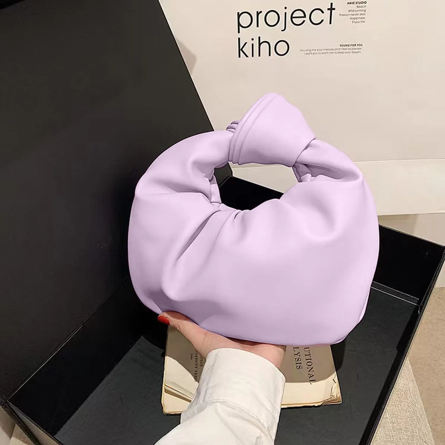 Fashion Ruched Hobo Handbag Soft PU Leather Cloud Knotted Clutch Tote Purse Ruched Pouch Bag Shoulder Bag for Women