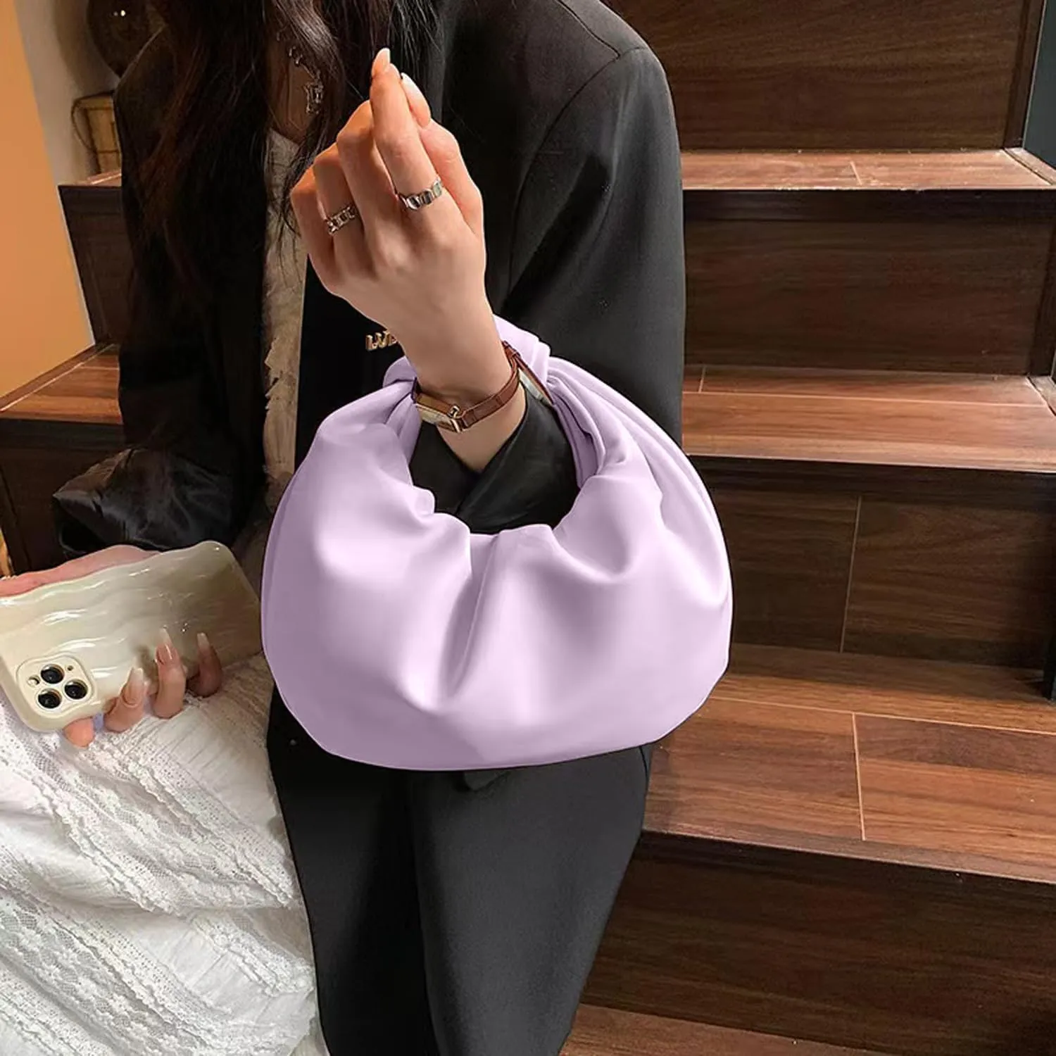 Fashion Ruched Hobo Handbag Soft PU Leather Cloud Knotted Clutch Tote Purse Ruched Pouch Bag Shoulder Bag for Women