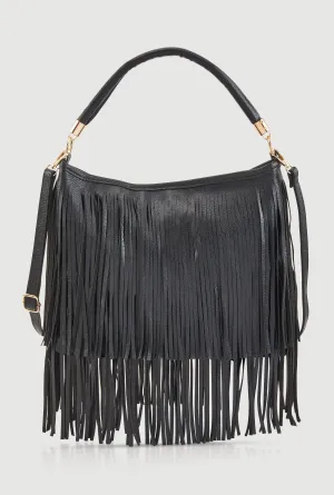 Faux Leather Fringe Crossbody Hobo Handbag