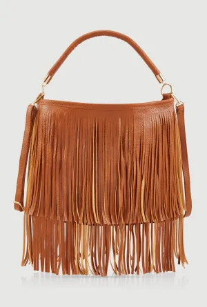 Faux Leather Fringe Crossbody Hobo Handbag