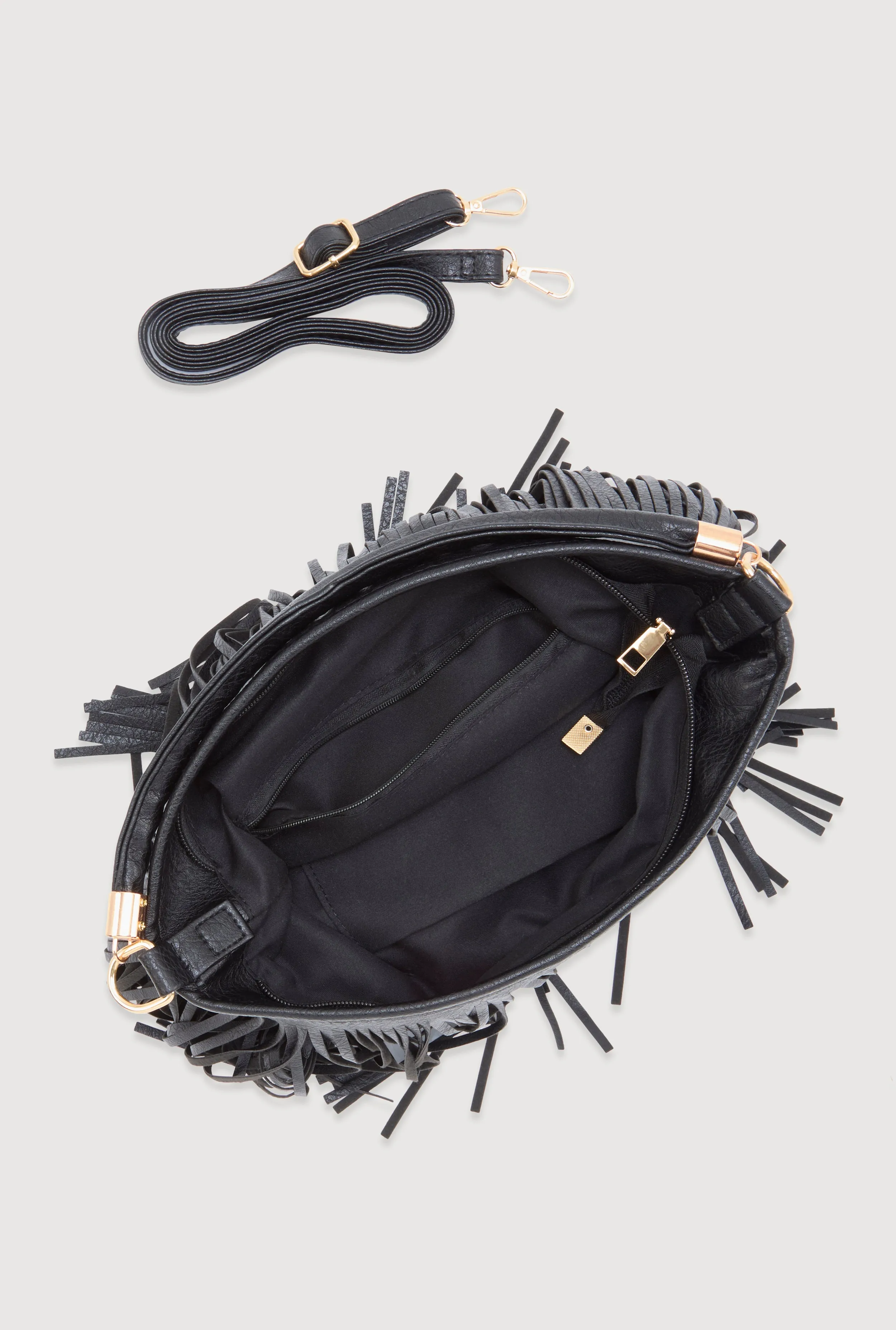 Faux Leather Fringe Crossbody Hobo Handbag