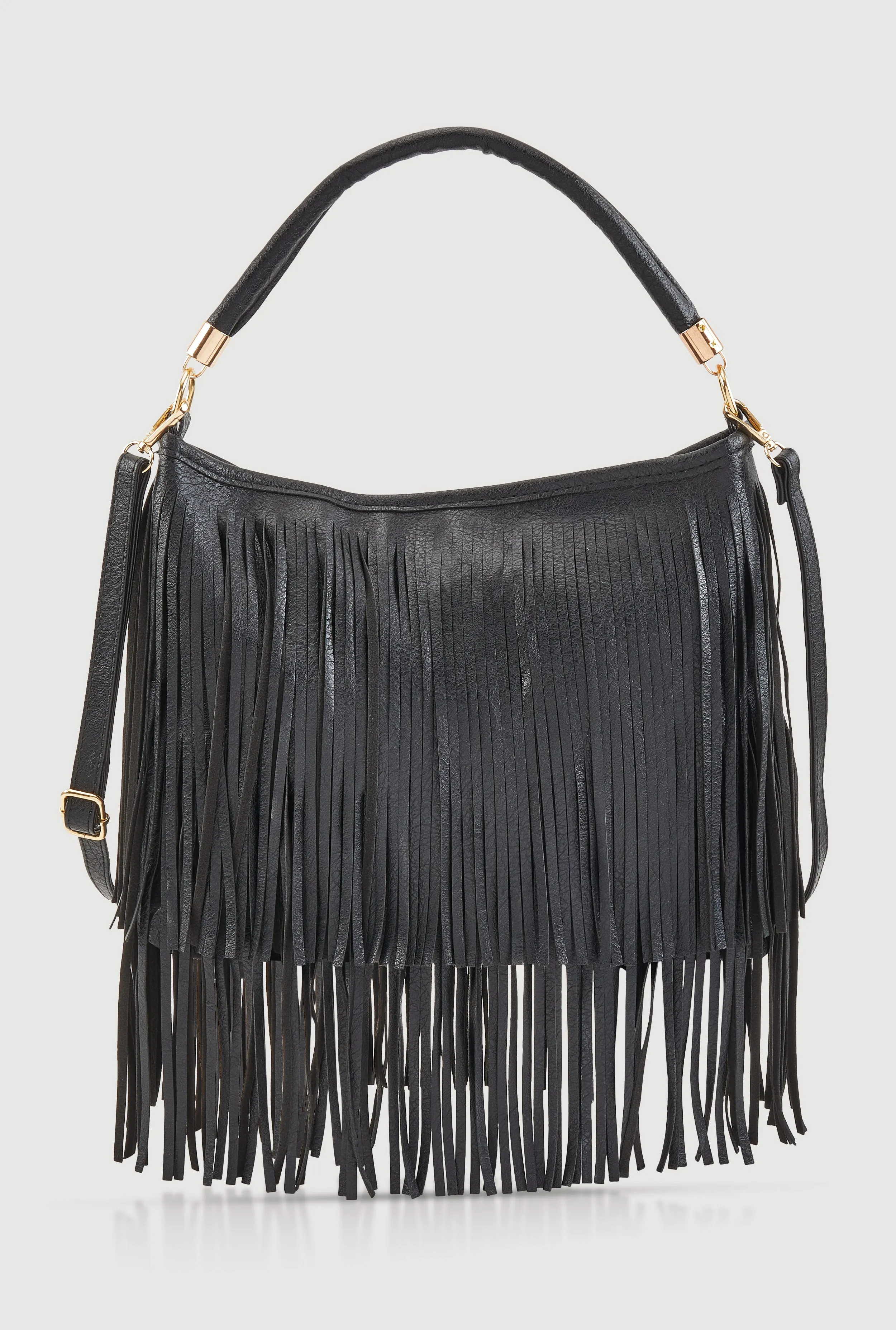 Faux Leather Fringe Crossbody Hobo Handbag