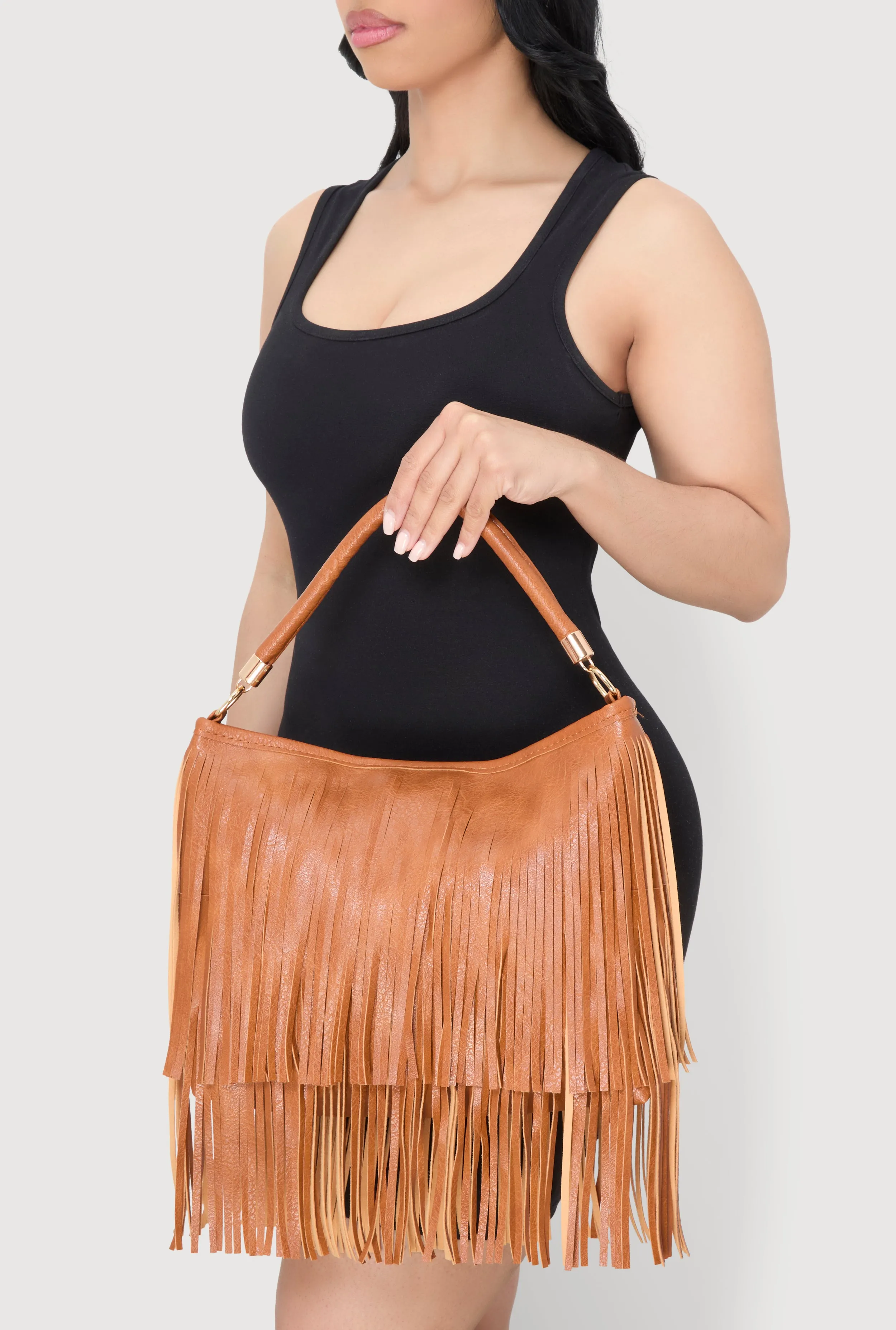 Faux Leather Fringe Crossbody Hobo Handbag